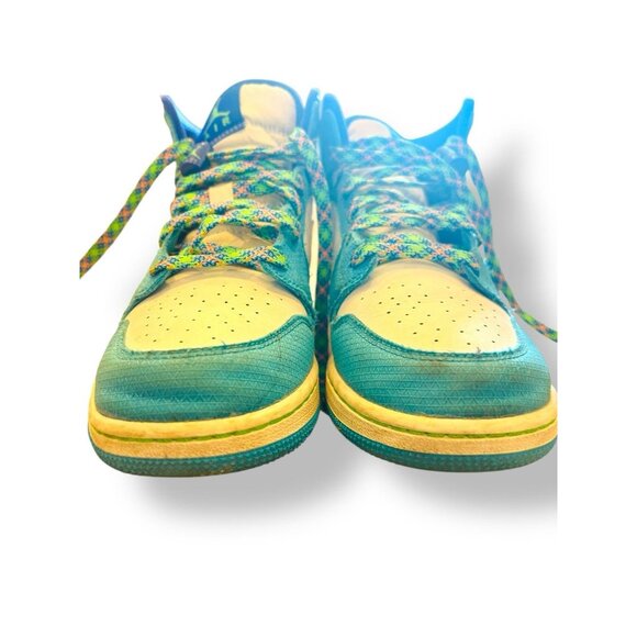 Nike Air Jordan 1 Mid SE Size 6.5Y Blue Green White DA8010-400 Youth Sneakers - Picture 9 of 16